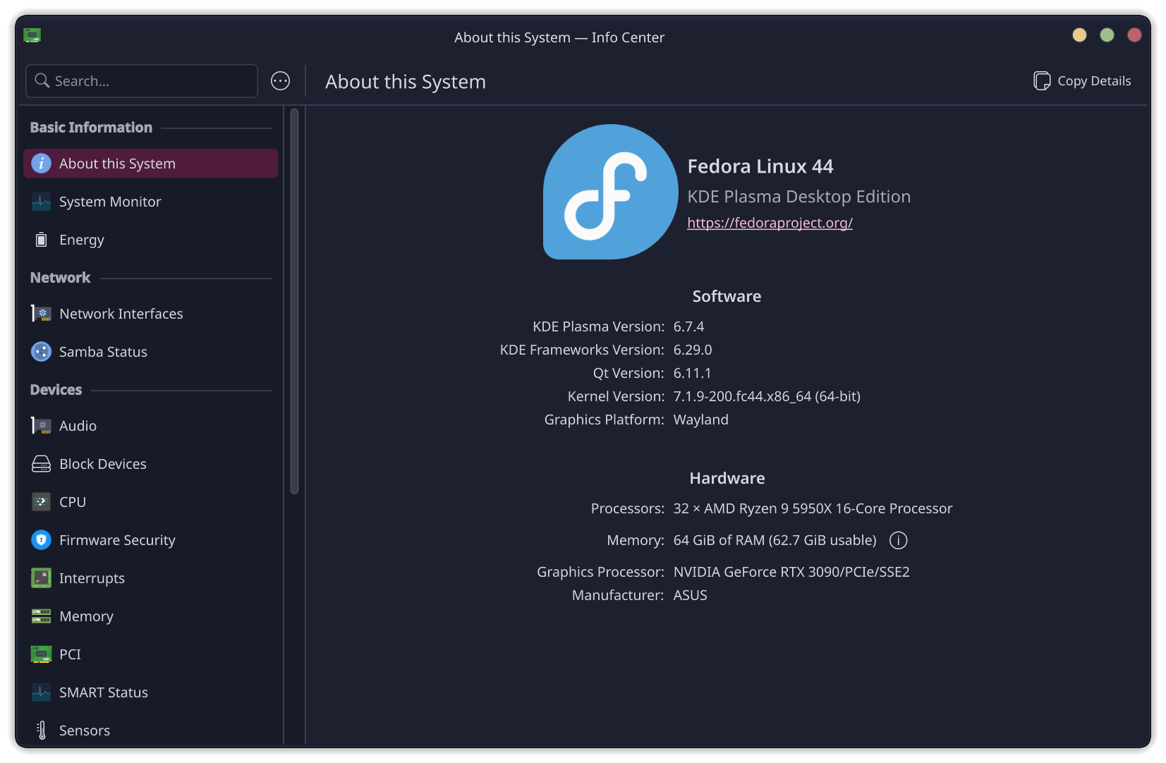 Fedora system information
